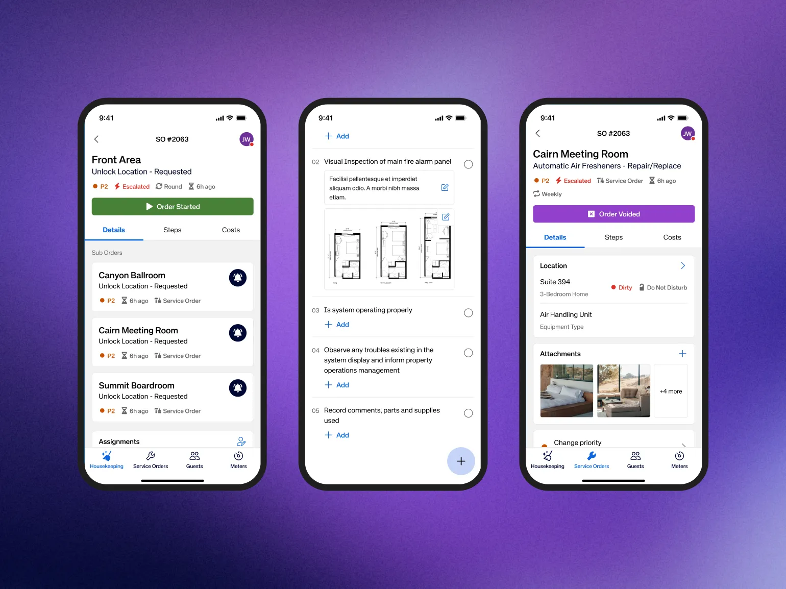 role-based task views, attendant assignments & suite detail